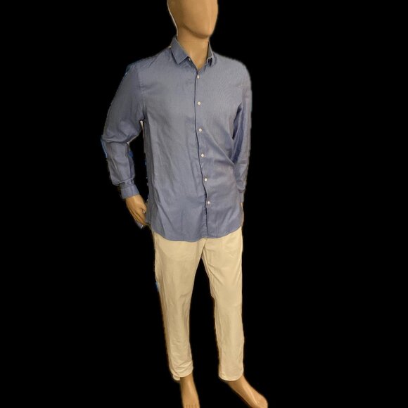 Blue Collared Shirt/Black Pattern Zara Man USA Large/ Mex. 42 Slim Fit - Picture 1 of 6